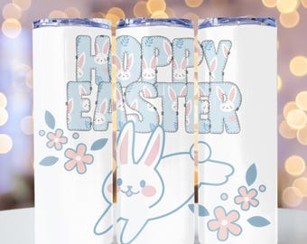 Lindo coelho da Páscoa Hoppy Easter Tumbler 20 oz Skinny Sublimation Design Seamless Template Mom Gift Primavera Floral Páscoa Download
