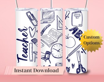 Professor Rabiscos Caderno Esboço Personalizado Sublimação PNG Tumbler Wrap Educador Tumbler Design Escola Download Instantâneo Uso Comercial