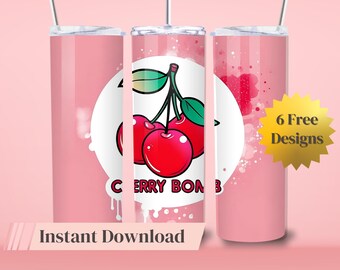 Cherry Bomb Grungy Trendy Tumbler Wrap Sublimação PNG Bonito Design de Copo Vermelho Cereja Tumbler Download Instantâneo 20ozs Wrap Download Digital