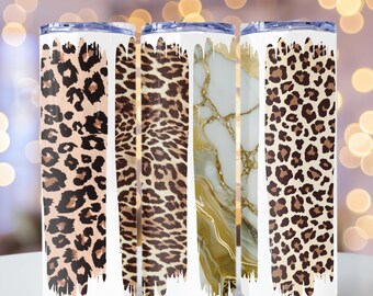 Padrão de pincelada dourada com estampa de leopardo de chita 20oz Copo fino para sublimação Design de modelo PNG sem costura Presente para mãe Lux Download instantâneo