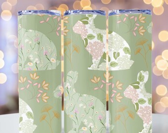 Padrão de flor de primavera Copo de coelho da Páscoa 20 oz Design de sublimação magro Modelo sem costura Presente para mãe Primavera Floral Páscoa Baixar
