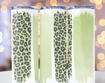 Padrão de pincelada de leopardo aquarela 20oz copo fino modelo de sublimação design sem costura PNG presente de mãe de chita primavera download instantâneo