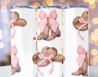 Western Cowgirl Tumbler Prints Bota Arco Aquarela Coquette Cowboy Hat 20 oz Skinny Tumbler Sublimação Design Digital Instant Download PNG