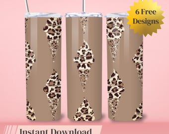 Padrão de cone de sorvete de leopardo de chita 20oz copo fino modelo de sublimação design PNG presente da mãe Lux download instantâneo