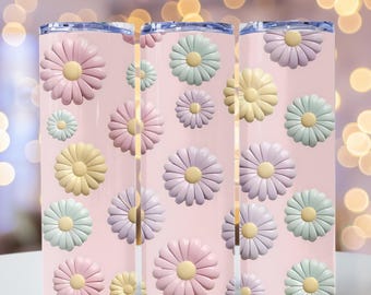 Pastel 3d Flower Sublimation PNG Tumbler Wrap Seamless Bonito Tumbler Design Primavera Tumbler Download instantâneo Uso comercial