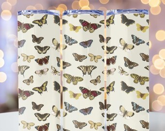 Copo térmico sem costura borboleta com estampa botânica e design fino para copo térmico, lindas borboletas, download instantâneo, uso comercial