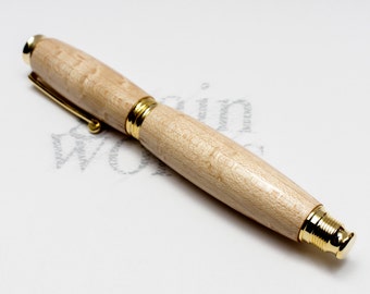 Virage Style Rollerball Pen - Bird's Eye Maple Wood with Gold Accents (Gift Ready)