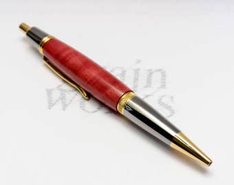 Executive Ballpoint Pen - Sierra Style Button-Click Style - Rare Pink Ivory Wood with Black Titanium & Titanium Gold Accents (Gift Ready)