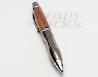 Wood Ballpoint Pen - Sierra-Grip Twist Style - American Black Walnut with Gun Metal & Chrome Accents (Gift Ready)