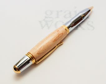 Wood Ballpoint Pen - Sierra-Grip Twist Style - Bird's Eye Maple with Chrome and Gold Accents (Gift Ready)