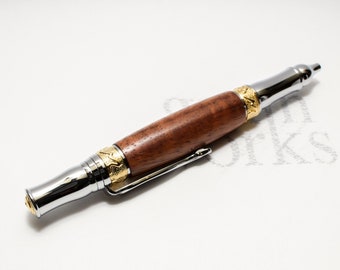 Wood Ballpoint Pen - Nouveau Sceptre Style - Hawaiian Koa with 24K Gold & Chrome Accents (Gift Ready)