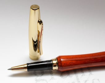 Handturned Rollerball Pen - Anaheim Style - Padauk Wood with 24K Gold Accents (Gift Ready)