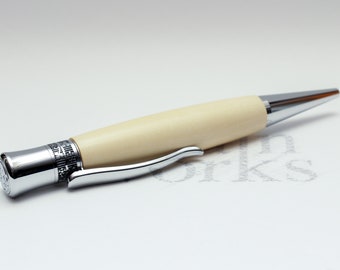 Handmade Wood Ballpoint Pen - Glacia Style - American Holly Wood with Chrome Accents (Gift Ready)