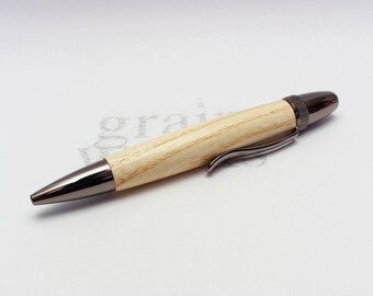 Ballpoint Wood Pen - Carbara Style - White Ash with Gun Metal Accents (Gift Ready)