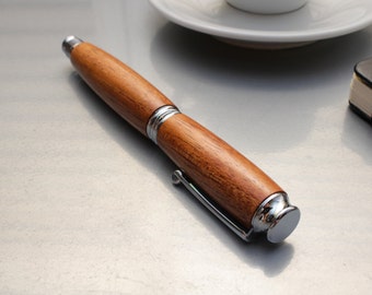 Wood Rollerball Pen - Virage Style - African Mahogany with Chrome Accents (Gift Ready)