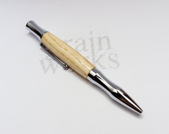 Wood Ballpoint Pen - Virage Style - White Ash with Chrome Accents (Gift Ready)