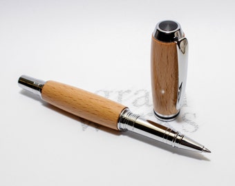 Wood Rollerball Pen - Vail Style - European Beech with Chrome Accents (Gift Ready)