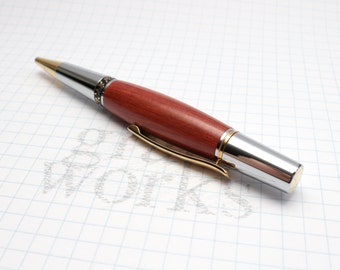 Wood Ballpoint Pen - Aero Style - Redheart with Chrome and 10kt Gold Accents (Gift Ready)