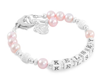 Personalized 1st Birthday Bracelet: Pink Pearl Sterling Silver Keepsake