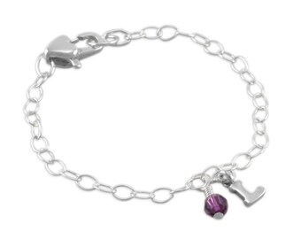 Sterling Silver Initial Charm Bracelet: Baby Girl Keepsake, Birthstone