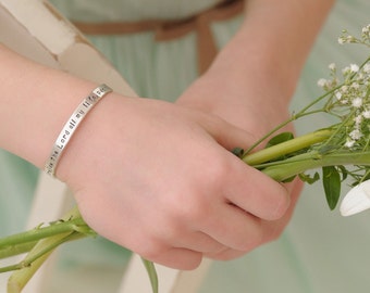 Girls Cuff Bracelet • Sterling Silver • Personalized Name • Flower Girl Gift • From Bride • Keepsake for Granddaughter • ANNA MARGUERITE