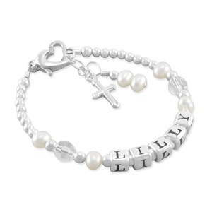 Baptism Bracelet Christening Gift First Communion Present Confirmation For Goddaughter From Godmother For Niece Pearls LILLY image 1