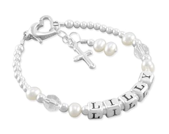 Baptism Bracelet • Christening Gift • First Communion Present • Confirmation • For Goddaughter • From Godmother • For Niece • Pearls LILLY