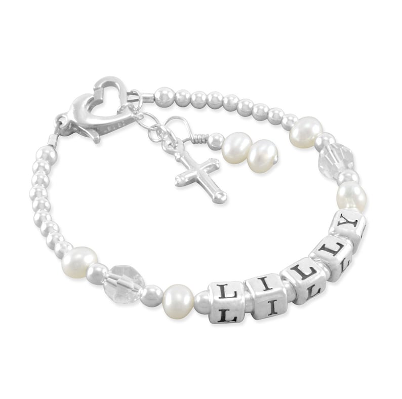 Baptism Bracelet Christening Gift First Communion Present Confirmation For Goddaughter From Godmother For Niece Pearls LILLY image 1