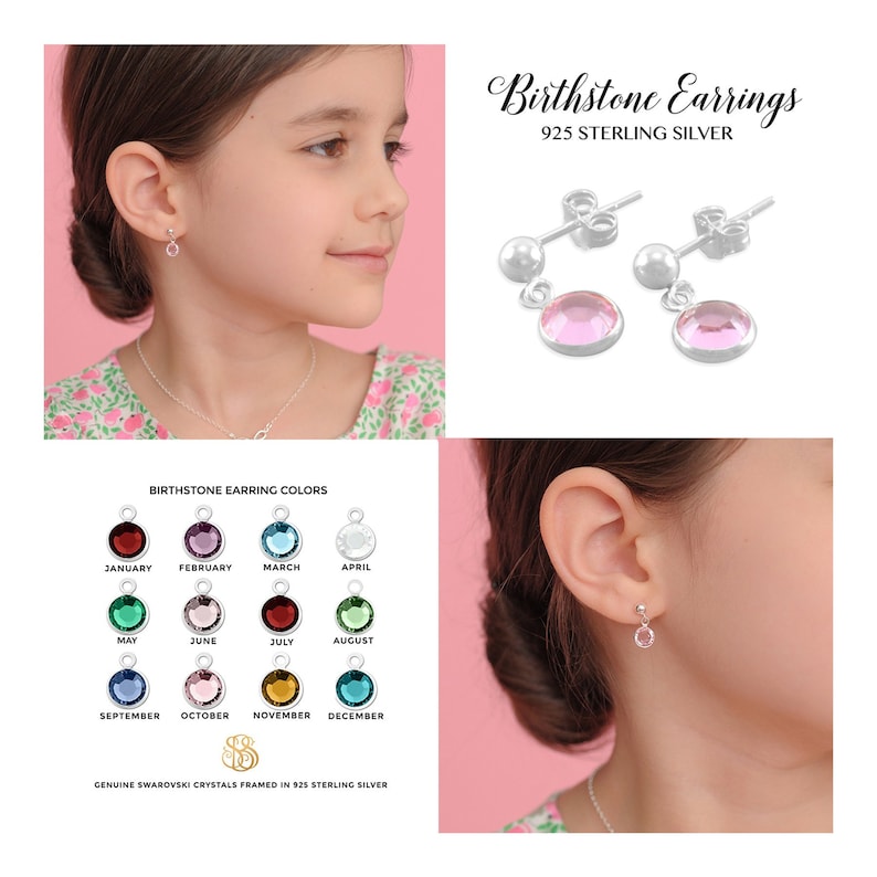 Small Dangle Earrings Little Girls Birthstone Sterling Etsy Australia
