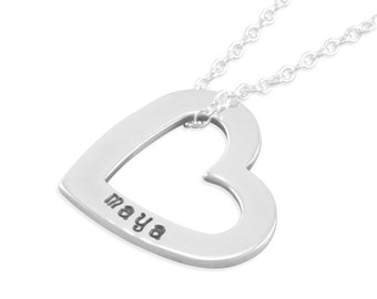 Heart Necklace For Child • Engraved Name • Gift for Girl • Niece • Daughter • Granddaughter • Sterling Silver • Children's Jewelry • MAYA
