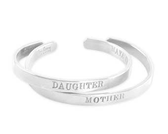 Mother Daughter Cuff Bracelets, Silver Mommy and Baby Bracelet, Stamped, Sterling Silver Jewelry Personalized, mothers day, baby shower gift