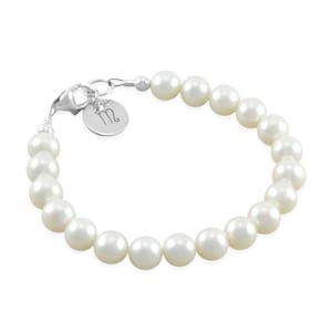 First Pearls • Baby Girl Bracelets • Childs Monogram Bracelet • New Baby Girl Gift • Baby Shower Gift for Girl • White Pearl Bracelet • MILA