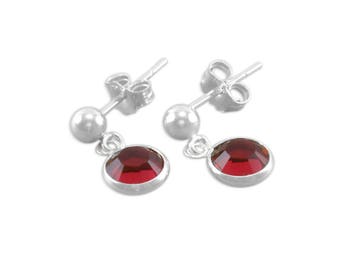 Red Garnet Earrings, Sterling Silver, January birthstone, birthday jewelry, posts, studs, childs earrings, garnets, crystals, girls, gifts