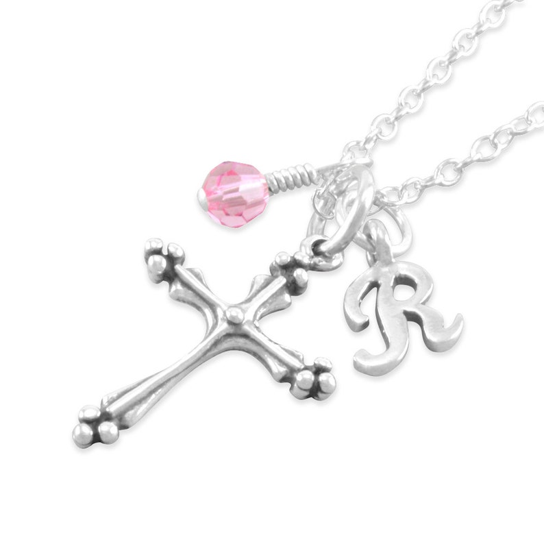 Little Girls Cross Necklace pink crystal personalized Etsy