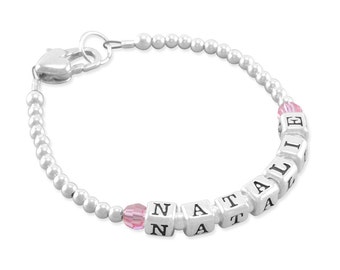 Namensarmband • Für Baby Mädchen • Kleinkind • Sterling Silber • Neugeborene Mädchen Armbänder • Geburtsstein Schmuck • Kleines Mädchen Geburtstag Geschenk NATALIE