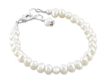 White Pearl Bracelet • For Baby Girl • Toddler • Child • Flower Girl • Newborn • Niece • Granddaughter • Goddaughter • Keepsake CAROLINE