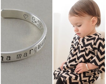 Childs Cuff Bracelet, hand stamped sterling silver, bangle bracelets shower gift 1st birthday little girl cuffs, personalise ANNA MARGUERITE