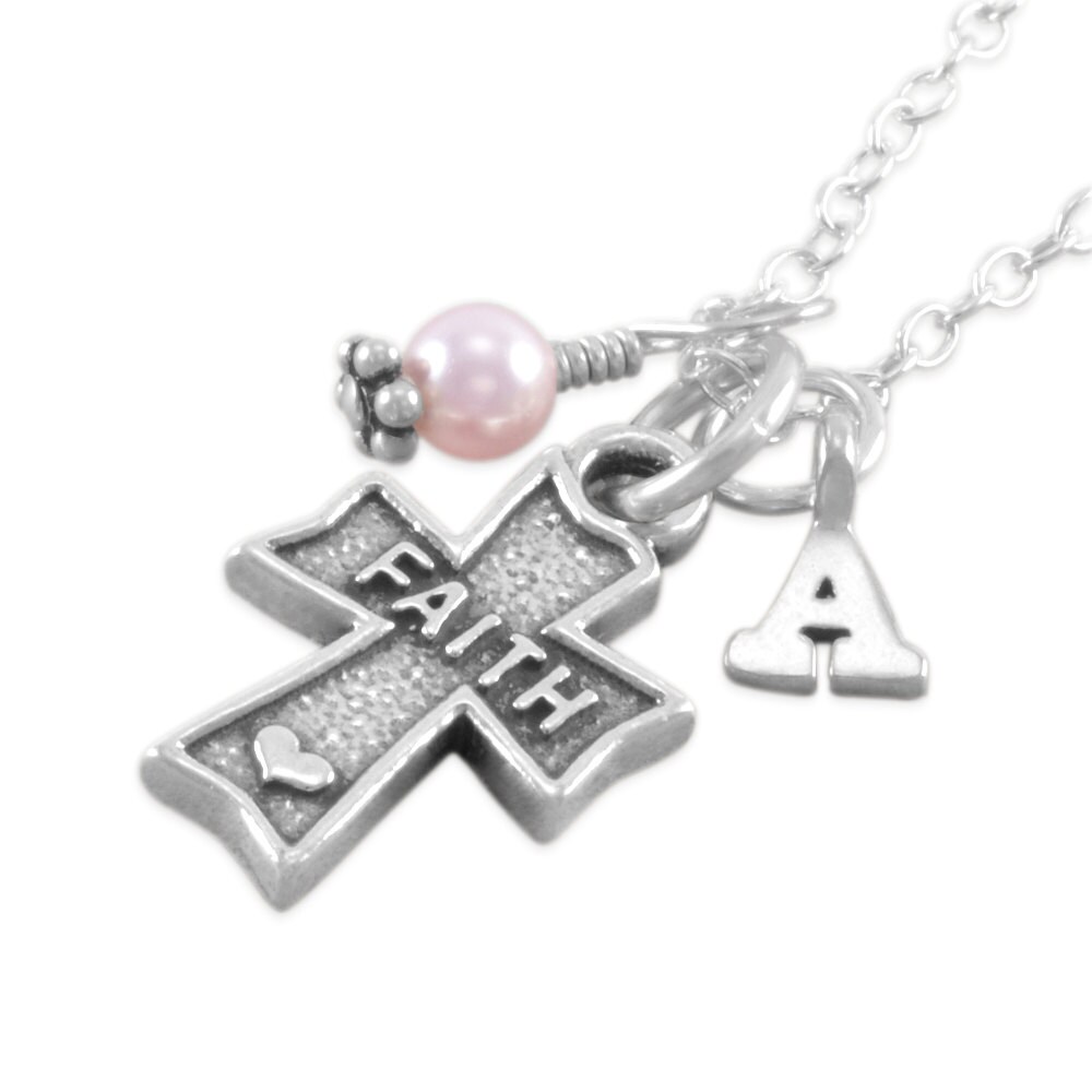 Faith Heart Cross Necklace Sterling Silver pink pearl charm Etsy