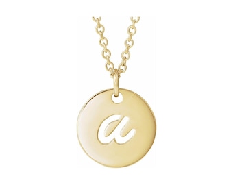 Collana con ciondolo con iniziale in oro massiccio 14k, gioiello con monogramma personalizzato, abbigliamento quotidiano minimalista