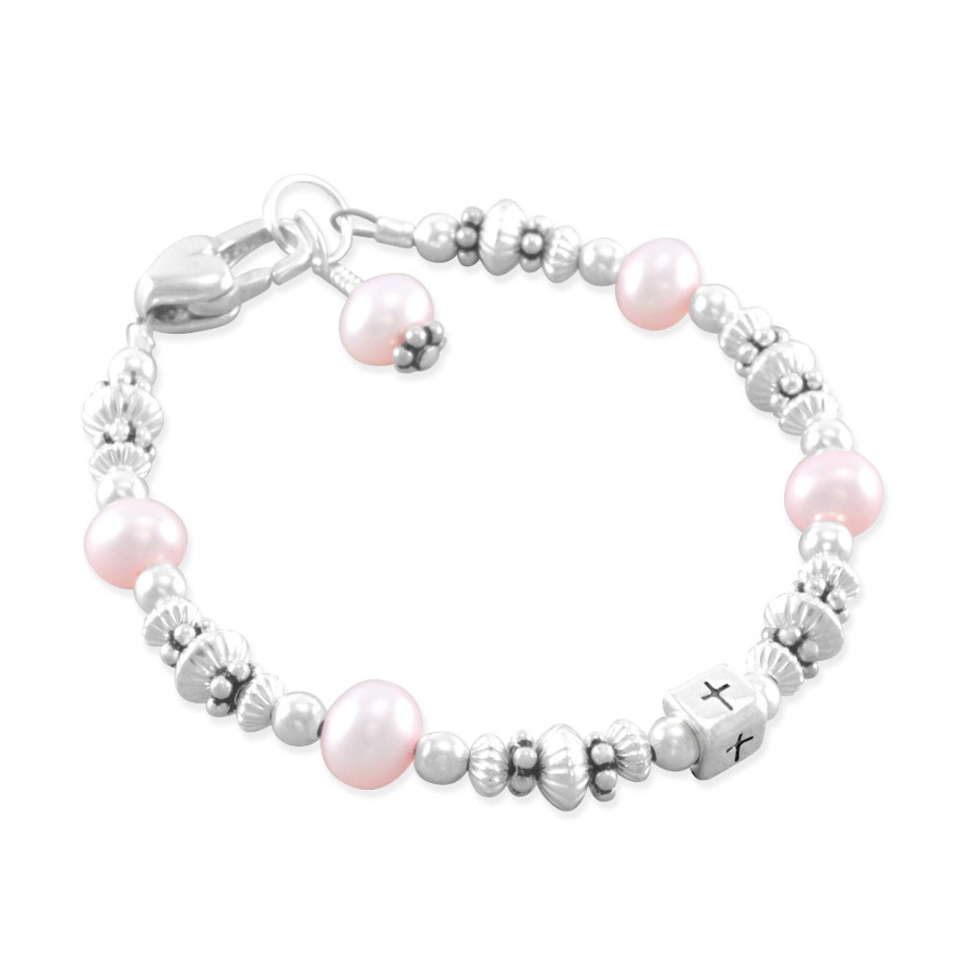 Baby Baptism Bracelets Christening Pearl Pink Pearls Cross Etsy