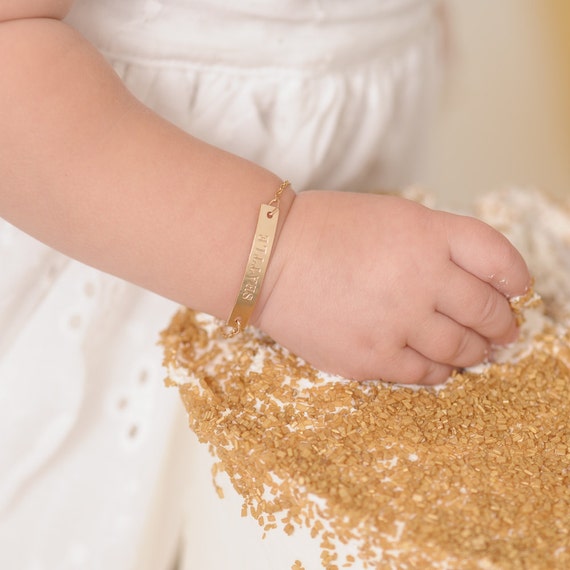 14K Gold Baby ID Bracelet, Child Nameplate Bracelet, Solid Gold Custom  Engraved Bar, Custom Name Baby Boy Girl Bracelet, Personalized Gift - Etsy