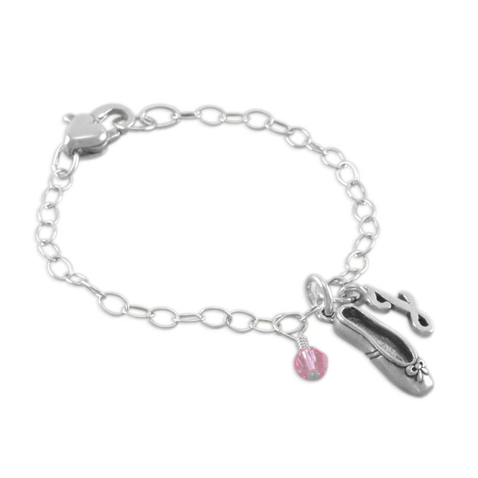 girls charm bracelets, ballet slipper bracelet, sterling silver, dancer gift, dance shoe, ballerina, personalized, initial, reci