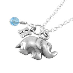 Collar Elefante, Niñas Collares de Plata Esterlina, niños, niño, regalo de cumpleaños, inicial, joyería, personalizado, elefantes ESPERANZA