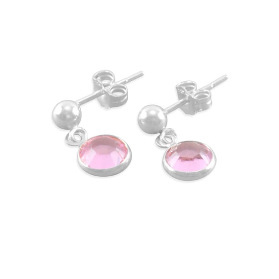 Sterling Silver Light Pink Crystal Dangle Earrings: Girls Birthday Gift