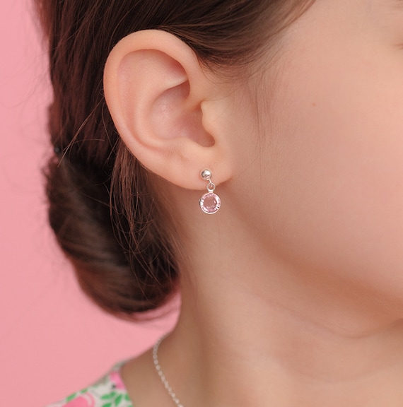 Girls Birthstone Earrings in Sterling Silver - BeadifulBABY