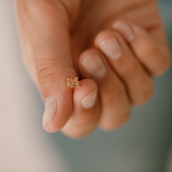 Initial Earrings • Solid 18k Gold • 14k • Yellow • Rose • White • Tiny • Small • Letter Stud • Screw back option • Individual • Fine Jewelry