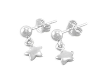 Girls Star Earrings, Sterling Silver dangle, childs jewelry, posts, post earrings, niece, daughter first jewellery Christmas, stars FLORENCE