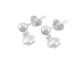 Seashell Earrings, Sterling Silver, small dangle, childs jewelry, posts post, ear studs, for niece, birthday gift, shells, beach SAVANNAH