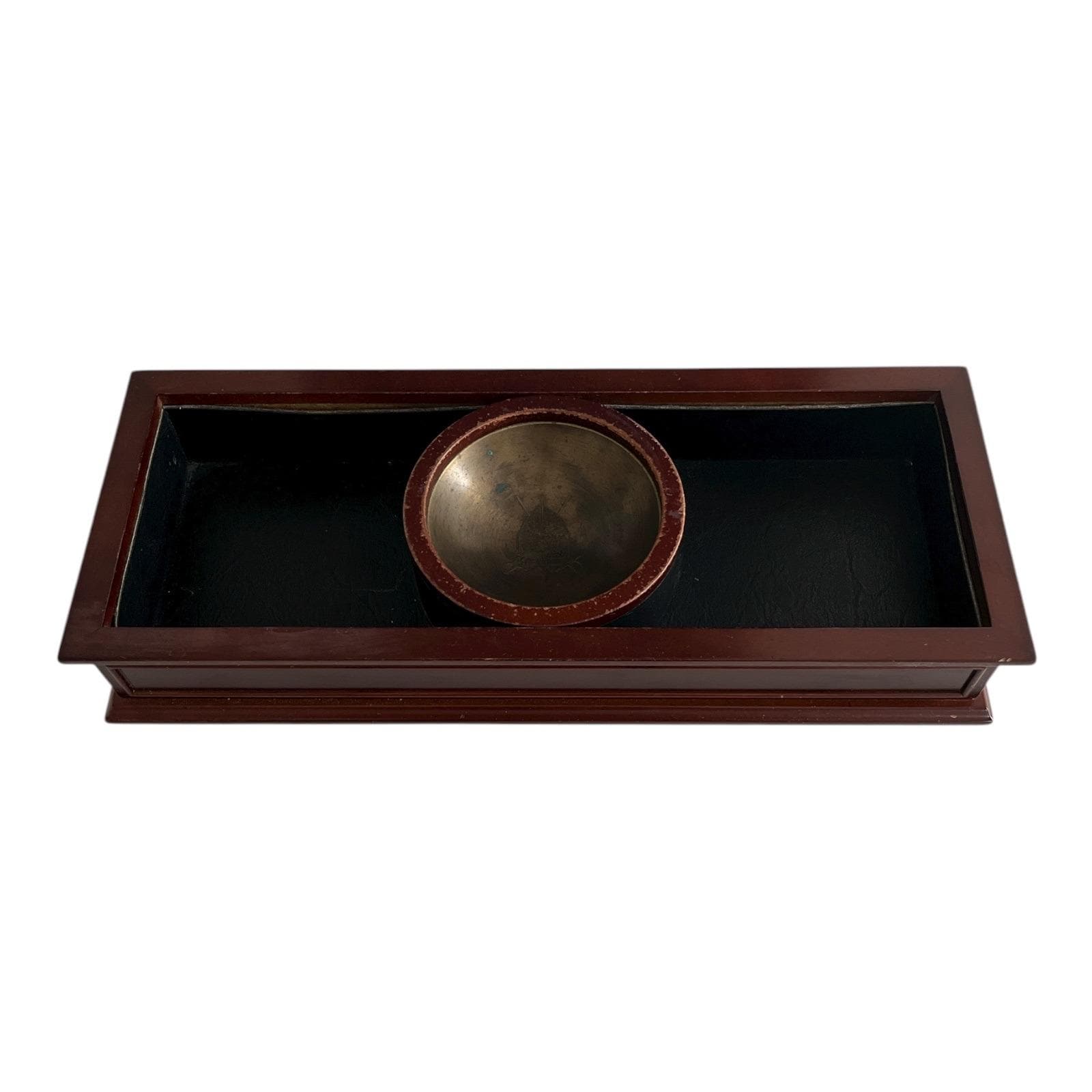Bombay Company 2005 Wooden Desk Organizer With Brass Emblem Bowl 