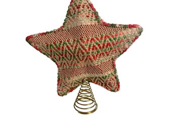 Vintage handgemaakte kerstster boomtopper geweven textiel handgemaakt in India 13 x 12 inch